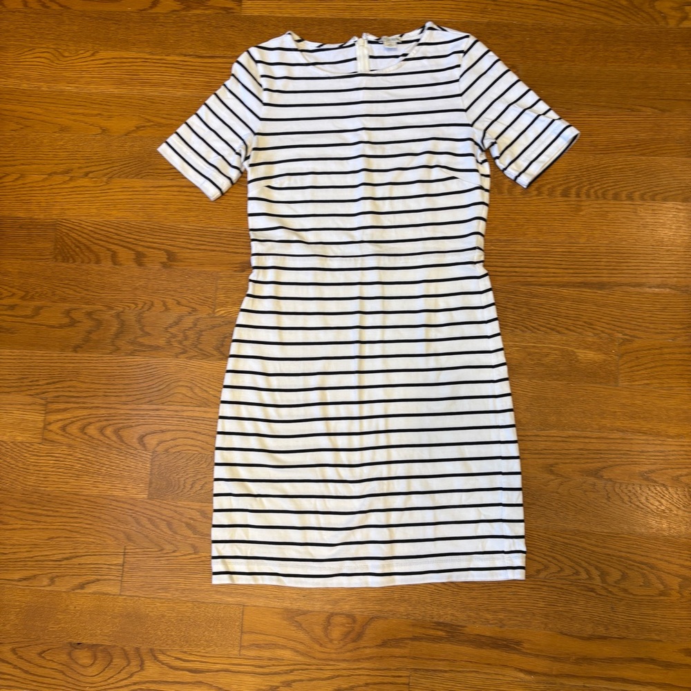 J. Crew Black and White Striped Midi Dress